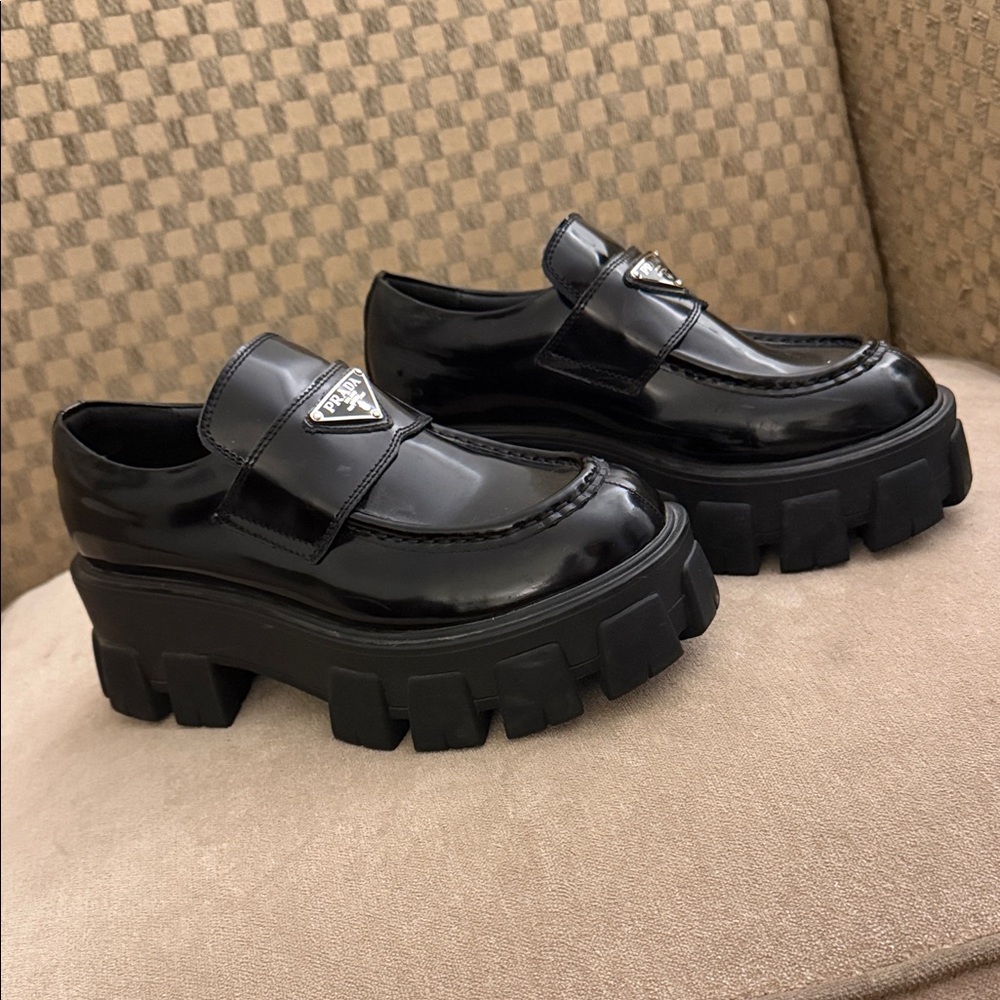 Prada Glossy Black Platform Loafers